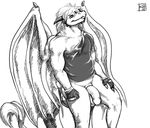  anthro dragon kalnareff male penis plain_background pose reptile scalie sinigre solo tattoo uncolored white_background wings 