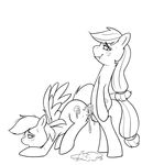  3mangos applejack_(mlp) balls black_and_white blush cum cum_on_balls cutie_mark dickgirl duo equine female feral freckles friendship_is_magic hair half-closed_eyes horse intersex long_hair mammal monochrome my_little_pony pegasus penis pony rainbow_dash_(mlp) sex standing sweat wings 