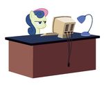  &#3232;_&#3232; blue_eyes bonbon_(mlp) computer desk english_text equine female feral friendship_is_magic hair horse keyboard lamp mammal meh multi-colored_hair my_little_pony plain_background pony solo technicolor_yawn text white_background zutheskunk 