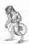  claws digitigrade grin male monochrome sergal sheath solo standing traditional_media woari 