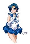  2013 aryiane back_bow bishoujo_senshi_sailor_moon blue_choker blue_eyes blue_hair blue_sailor_collar blue_skirt bow choker dated earrings elbow_gloves gloves highres jewelry lips miniskirt mizuno_ami parted_lips sailor_collar sailor_mercury sailor_senshi_uniform short_hair signature skirt solo transparent_background white_gloves 