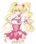  ayaco_cc blonde_hair bow choker corset cure_peach earrings fresh_precure! hair_ornament heart heart_hair_ornament jewelry long_hair magical_girl momozono_love pink_bow pink_choker pink_eyes precure puffy_sleeves ribbon sketch skirt smile solo twintails white_background wrist_cuffs 