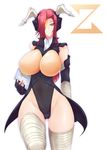  1girl breasts haganef large_breasts long_hair navel nipples red_hair simple_background solo white_background 