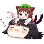  animal_ears bebeneko cat_ears chen drooling houraisan_kaguya multiple_tails patting saliva sleeping tail teruyof touhou two_tails 