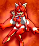  :d barefoot breasts elpatrixf eyelashes female fist latias legendary_pok&#233;mon legendary_pokemon navel nintendo nipples nude open_mouth plain_background pok&#233;mon pok&eacute;mon raised_arm red_background red_skin shadow solo video_games white_eyes white_skin yellow_eyes 