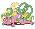  2013 anthro anthrofied avante92 bent_over blonde_hair blush breasts butt cum cutie_mark dripping equine female flower hair horse lily_(flower) lily_(mlp) on_floor oral penetration pony tentacles tongue tongue_out yellow_eyes 