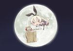  black_panties chibi elbow_gloves errant full_moon gloves kantai_collection long_hair mallet moon night night_sky panties shimakaze_(kantai_collection) silver_hair sky solo thighhighs underwear white_gloves ||_|| 