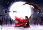  1girl character_name forest moon nature night ruby_rose rwby scythe snow solo tree wilson 