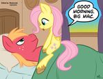  ?_? bed big_mac big_macintosh_(mlp) blue_eyes butt butterfly colored cute cutie_mark dialog duo ears_up edit english_text equine female feral fluttershy_(mlp) friendship_is_magic green_eyes hair hooves horse insect inside invalid_color long_hair male mammal megasweet morning mussle my_little_pony no_penis nude orange_hair pillow pink_hair pony sitting smile text tongue tongue_out wings 