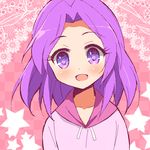  9law :d aikatsu! aikatsu!_(series) blush hood hoodie kanzaki_mizuki long_hair open_mouth purple_eyes purple_hair smile solo star younger 