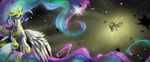  abstract_background crown cutie_mark discord_(mlp) draconequus equine female feral friendship_is_magic fur horn horse mammal my_little_pony pony princess_celestia_(mlp) purple_eyes ruffu silhouette solo white_fur winged_unicorn wings 