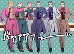  black_hair blonde_hair dual_persona formal jojo_no_kimyou_na_bouken kawajiri_kousaku kira_yoshikage multiple_boys multiple_persona necktie pointing purple_hair suit torisute variations 