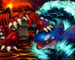  blue_body groudon haychel kyogre nintendo pok&#233;mon pok&eacute;mon red_body video_games volcano water yellow_eyes 