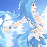  back blue_choker blue_eyes blue_hair blue_skirt choker cure_marine hair_ornament heart heartcatch_precure! kurumi_erika long_hair looking_back magical_girl oni1103 open_mouth outstretched_arms precure ribbon skirt smile solo water wrist_cuffs 