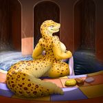  breasts butt fangs female leopard_gecko lizard looking_at_viewer nude reptile scalie side_boob sitting solo sponge spots summer_(vader-san) thick_tail vader-san water 