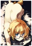  adele_balfetto all_fours bad_id bad_pixiv_id blonde_hair blue_eyes blush glasses kyoukaisenjou_no_horizon looking_at_viewer nude shikei short_hair solo tail tears 