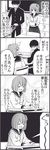  1boy 1girl 4koma :d bad_id bad_pixiv_id blush comic desk gakuran glasses greyscale hair_bobbles hair_ornament hungry locker monochrome nashimoto_yukari open_mouth school_uniform serafuku side_ponytail skirt smile sonobe_kazuya stomach_growling sweat translated tsurezure_children wakabayashi_toshiya weight_conscious 