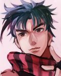  bad_id bad_pixiv_id blue_hair brown_eyes fingerless_gloves gloves jojo_no_kimyou_na_bouken joseph_joestar_(young) lowres male_focus scarf sn2562 solo striped striped_scarf 