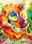  anthro canine clara_(artist) fur green_eyes mammal orange_fur smile solo uniform unknown_species 