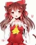  :o animal_ears animated animated_gif blinking blush bow brown_hair cat_ears cat_tail detached_sleeves fang hair_bow hair_tubes hakurei_reimu kemonomimi_mode long_hair open_mouth paw_pose red_eyes ribbon-trimmed_sleeves ribbon_trim solo tail takeshima_(nia) touhou 