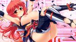  areolae arms_up breasts breasts_outside cg female japanese_clothes katana large_breasts legs_up long_hair nipples oniwa_tsunamoto puffy_nipples red_eyes red_hair sengoku_hime sengoku_hime_4 solo sword torn_clothes unicorn-a weapon 
