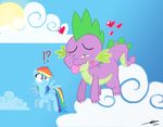  &lt;3 ?! cloud confused dragon duo equine fangs female feral floating flying friendship_is_magic green_eyes hair horse kiss_mark lipstick male mammal multi-colored_hair my_little_pony outside pegasus pony rainbow_dash_(mlp) rainbow_hair scalie sky spike_(mlp) sun thex-plotion tongue tongue_out wings 
