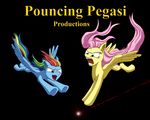  black_background blue_eyes cutie_mark english_text equine female feral fluttershy_(mlp) flying friendship_is_magic hair horse laser laser_pointer mammal multi-colored_hair my_little_pony pegasus pink_hair plain_background pony pounce purple_eyes rainbow_dash_(mlp) rainbow_hair starbat text wings 