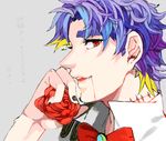  blonde_hair blood blood_in_mouth blue_hair dio_brando drawr dual_persona fang flower jojo_no_kimyou_na_bouken jonathan_joestar multicolored_hair nail_polish red_eyes red_flower red_rose rose sakaumi scar stitches two-tone_hair 