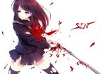  blood caidychen seifuku sword thighhighs torn_clothes 