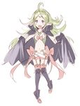  ahoge blush cape circlet fire_emblem fire_emblem:_kakusei gloves green_hair hanokage long_hair mamkute navel nono_(fire_emblem) open_mouth pointy_ears purple_eyes smile solo thighhighs 