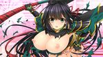  1girl areolae bent_over black_hair breasts cg female gloves green_eyes huge_breasts katana long_hair nipples no_bra panties pink_panties samurai sengoku_hime sengoku_hime_4 solo sword torn_clothes underwear unicorn-a weapon 