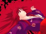  bad_end death flat_chest garreki japanese_clothes kimono long_hair lying open_clothes open_mouth red_eyes red_hair solo toono_akiha tsukihime vermillion_akiha very_long_hair 