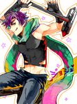  bad_id bad_pixiv_id blonde_hair drawr fingerless_gloves gloves green_eyes hammer jojo_no_kimyou_na_bouken joseph_joestar_(young) male_focus midriff purple_hair sakaumi scarf solo 