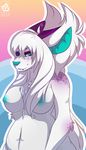  anthro breasts canine chest_tuft chubby cute cuteancuddly cyan_eyes cyan_nipples cyan_nose female fur hair lexibutt looking_at_viewer mammal nipples nude smile solo teal tuft white_hair 