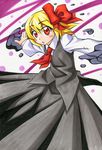  blonde_hair blush blush_stickers bow darkness hair_bow kawachi_koorogi long_skirt marker_(medium) open_mouth outstretched_arms red_eyes rumia short_hair skirt solo touhou traditional_media 