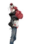  1girl :&lt; bad_id bad_pixiv_id carrying cigarette dress gothic_lolita hat highres jacket k_(anime) kushina_anna lolita_fashion long_hair red_hair short_hair silver_hair suou_mikoto_(k) yone_(kaguudou) 