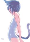  animal_ears belly blue_eyes blue_hair cat_ears highres one-piece_swimsuit original profile school_swimsuit short_hair solo swimsuit tail uni_tenten white_school_swimsuit white_swimsuit 