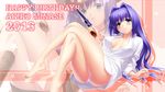  barefoot blue_eyes blush braid breasts gun handgun highres holding kanon long_hair mature medium_breasts minase_akiko naked_shirt panties revolver shirt single_braid smile solo underwear weapon white_panties zen zoom_layer 