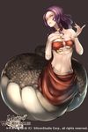  collarbone copyright_name fingernails highres lamia long_fingernails looking_at_viewer midgard_war_chronicles midriff mole monster_girl navel parted_lips purple_hair sabi_wasabi slit_pupils solo watermark yellow_eyes 