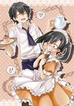  1girl apron black_hair enomoto_takane frills kagerou_project kokonose_haruka long_hair maid maid_headdress mole mole_under_eye momomochi short_hair skirt smile teapot twintails waiter 