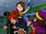  3girls animated animated_gif ass brown_hair denim_shorts dr._slump kimidori_akane norimaki_arale red_hair spanked teacher tears yamabuki_midori 