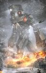  cherno_alpha city damaged explosion fire ground_vehicle gun helicopter helmet highres junling light machine_gun mecha military military_vehicle motor_vehicle no_humans pacific_rim realistic science_fiction snow snowing soldier solo tank weapon 