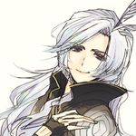  androgynous feathers final_fantasy final_fantasy_ix fingerless_gloves gloves kuja long_hair looking_at_viewer male_focus nail_polish simple_background smile solo white_background white_hair yadoso 