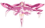  ahoge blue_eyes blush brooch cape cherry_blossoms choker dress face flower gloves heart heartcatch_precure! heterochromia jewelry long_hair looking_at_viewer magical_girl mugen_silhouette outstretched_arms pink_hair precure simple_background smile solo spread_arms tasaka_shinnosuke thighhighs twintails white_background 