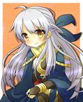  artist_request cape elbow_gloves fingerless_gloves fire_emblem fire_emblem:_akatsuki_no_megami gloves hair_ribbon half_updo long_hair micaiah ribbon silver_hair smile solo yellow_eyes 