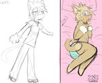  blue_eyes blush brown_fur bulge cat clothing collar feline fur invalid_tag jeans male mammal open_mouth pants pillow shirt shoes shy solo tears teeth xxmysteryxx 