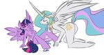  anthrofied biting_lip breasts butt cider crown cutie_mark duo equine female friendship_is_magic frumplechuck fur hair horn horse leaning leaning_back mammal multi-colored_hair my_little_pony nipples nude plain_background princess_celestia_(mlp) purple_eyes purple_fur sitting twilight_sparkle_(mlp) white_fur winged_unicorn wings 
