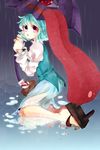  bad_id bad_pixiv_id blue_hair geta heterochromia highres karakasa_obake mua_(tatarauramesiya) purple_umbrella rain solo tatara_kogasa tongue touhou umbrella 