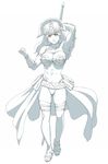  abs blue breasts claudette_(queen's_blade) cleavage earrings jewelry large_breasts long_hair midriff monochrome nigou queen's_blade sandals solo thighhighs toes underboob 