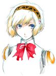  aegis_(persona) android blonde_hair blue_eyes bow persona persona_3 ribbon shinokko short_hair sketch solo 